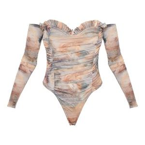 Multi water renaissance printed mesh Richard barbot bodysuit